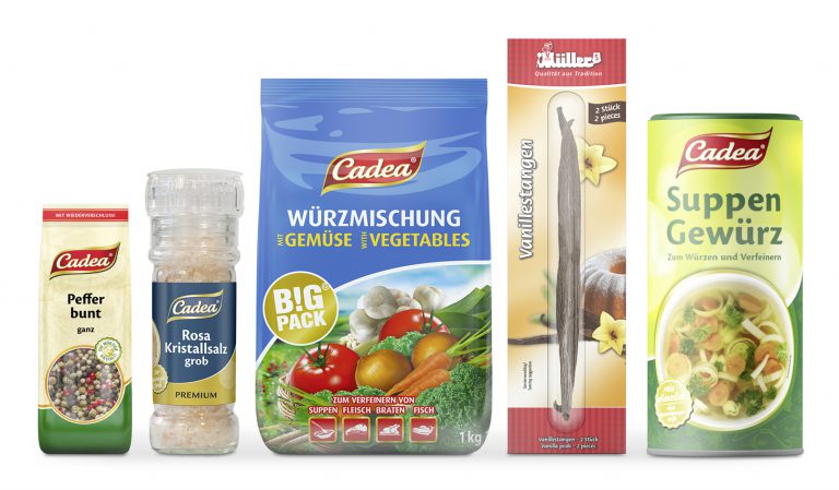 TSI Kräuter und Gewürze Cadea Pfeffer bunt, Cadea Rosa Kristallsalz grob Gewürzmühle, Cadea Würzmischung Gemüse, Müller Vanillestangen, Cadea Suppengewürz