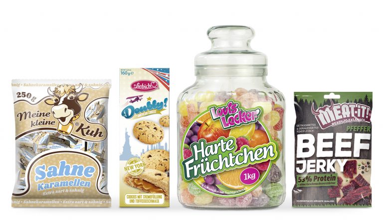 TSI Süßwaren, Meine kleine Kuh Sahne Karamellen, Liebich Doubly American Cookies Kekse mit Cremefüllung und Toffeegeschmack, Louis Lecker Harte Früchtchen Bonbons, Beat-it Beef Jerky