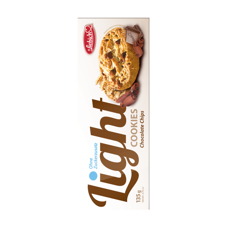 Liebich Cookies Light ohne Zuckerzusatz Chocolate Chips, Kekse mit Schokostücken Snack