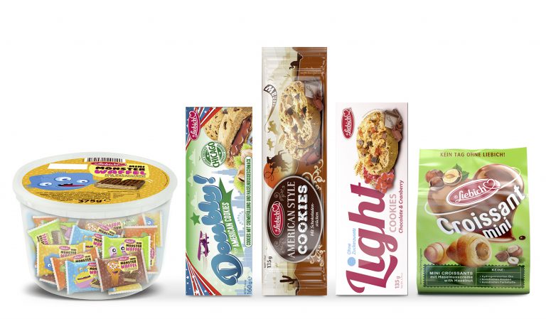 Liebich Sortiment Mini Monster Waffel Snack Kinder, Doubly American Cookies Kekse mit Cremefüllung und Haselnussgeschmack, American Style Cookies Kekse mit Schokostücken, Light ohne Zuckerzusatz Kekse mit Schokolade und Cranberry, Mini Croissant mit Füllung