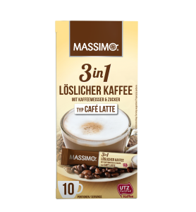 Massimo 3 in 1 löslicher Kaffee mit Kaffeeweisser und Zucker Typ Café Latte in Portionsbeuteln