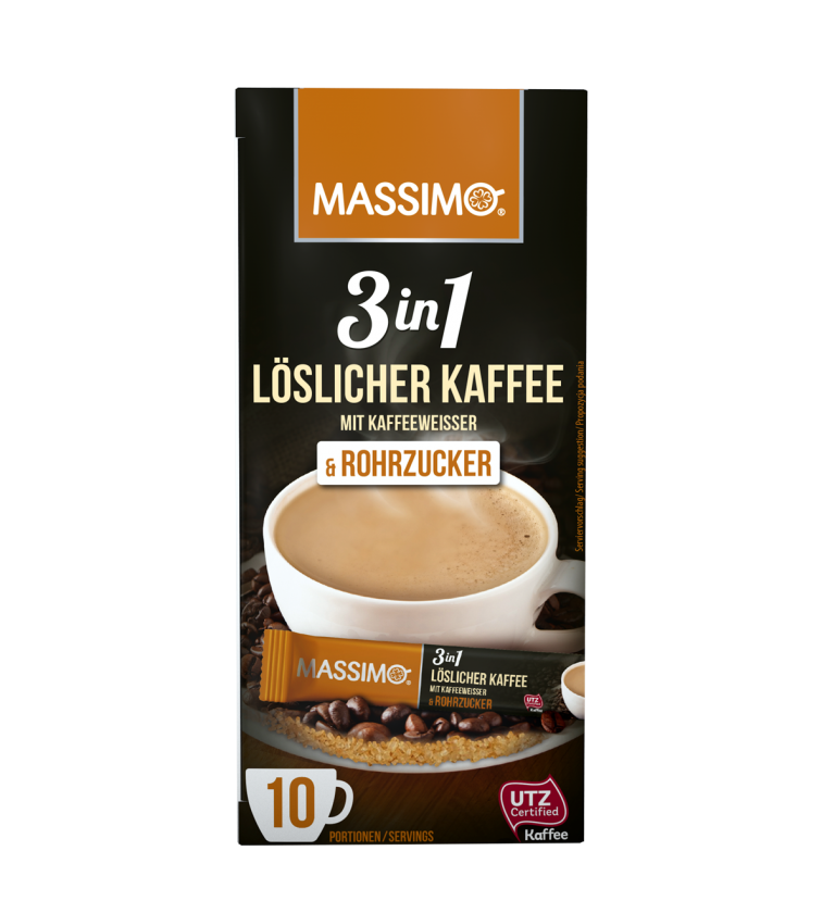 Massimo 3 in1 löslicher Kaffee mit Kaffeeweisser und Rohrzucker in Portionsbeuteln