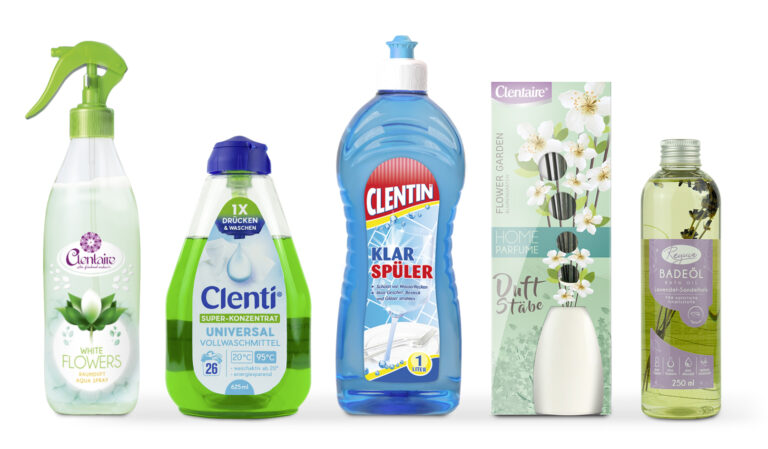 TSI nearfood Clentin Klarspüler, Reyuve Badeöl, Clentaire Raumerfrischer, Clentaire Universal Vollwaschmittel, Clentaire Raumduft Spray