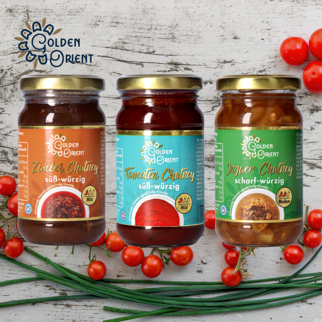 Neues aus dem Bereich Nährmittel: Golden Orient Chutney Sorten – Tomate, Zwiebel, Ingwer