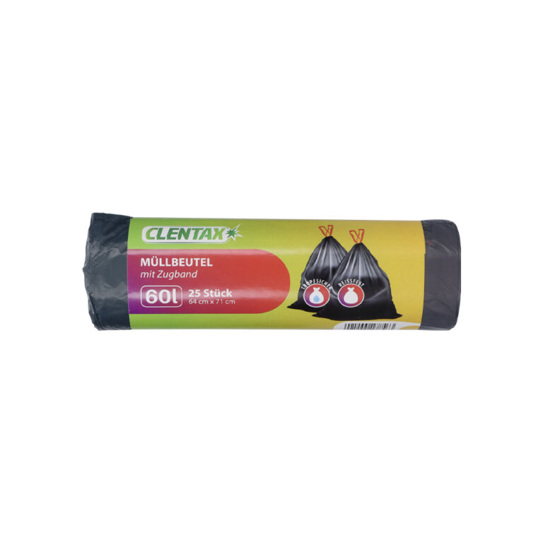 CLENTAX: Müllbeutel mit Zugband - 60L, 25 stück, 64cmx71cm
