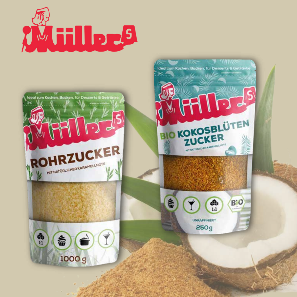 Neues aus dem Bereich Instant: Müllers Rohrzucker, Müllers Bio Kokosblütenzucker