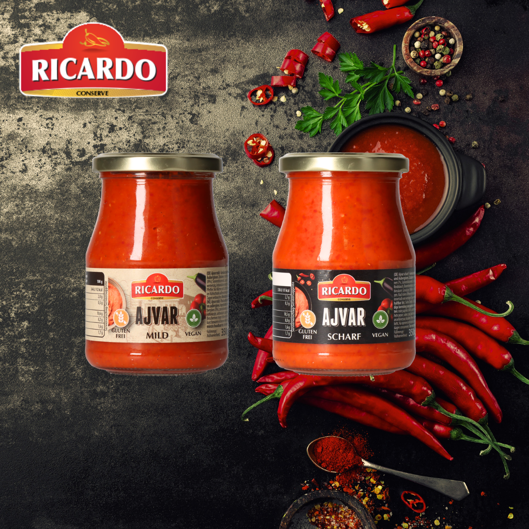 Neues aus dem Bereich Nährmittel: RICARDO Ajvar Mild und Scharf